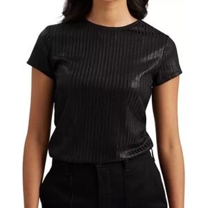 Ted Baker Katrino Metallic Tee Fitted Ribbed Tee T-Shirt‎ Top Sz 4 / US 10 Black